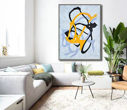 Large Abstract Art,Hand-Painted Black And White Minimal Painting On Canvas,Modern Art Abstract Painting